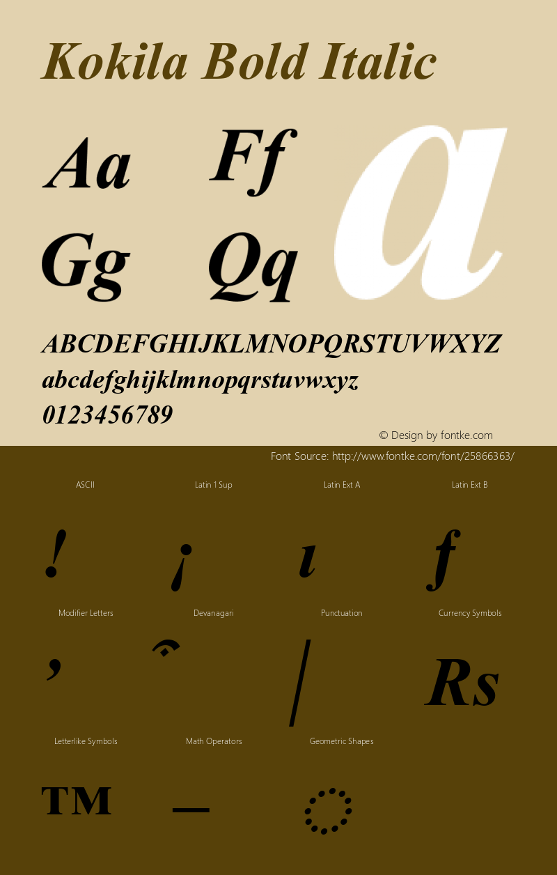 Kokila Bold Italic Version 6.90 Font Sample