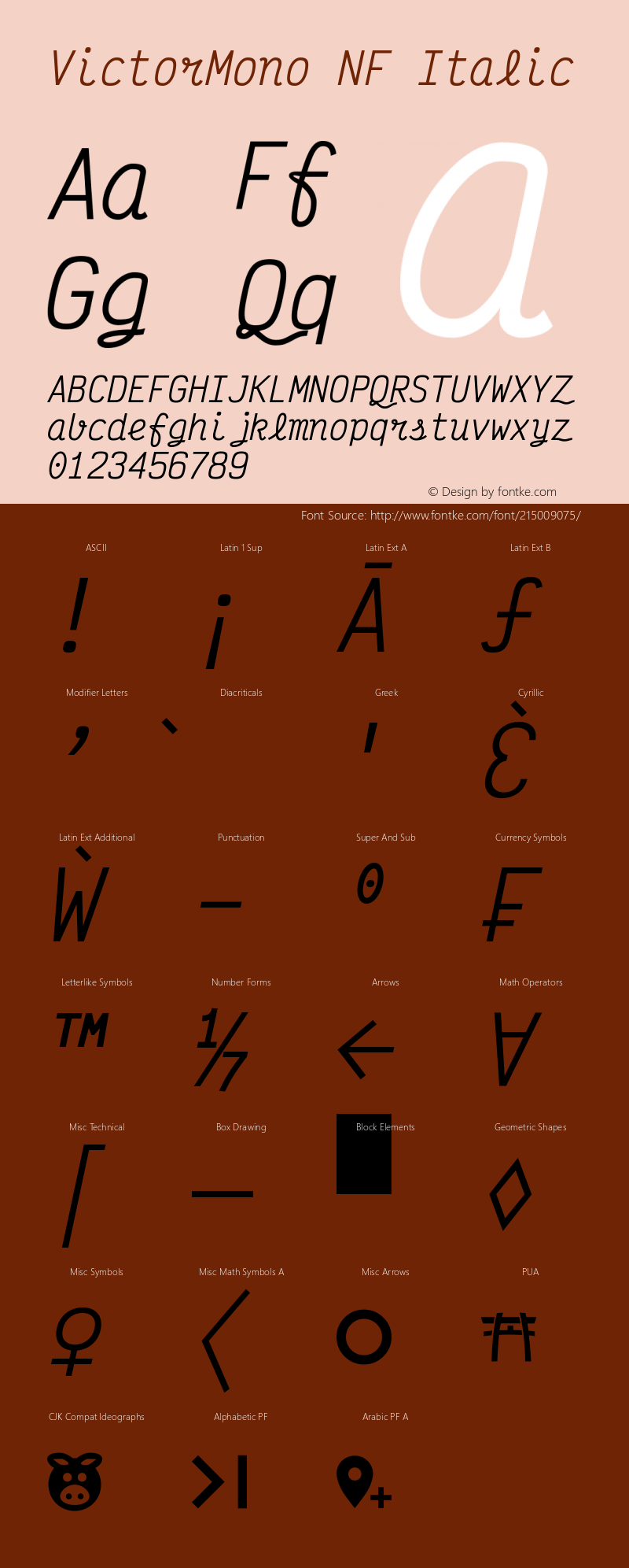 Victor Mono Italic Nerd Font Complete Mono Windows Compatible Version 1.410;Nerd Fonts 2.1.0图片样张