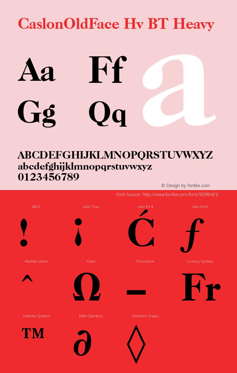 CaslonOldFace Hv BT Heavy Version 2.001 mfgpctt 4.4 Font Sample