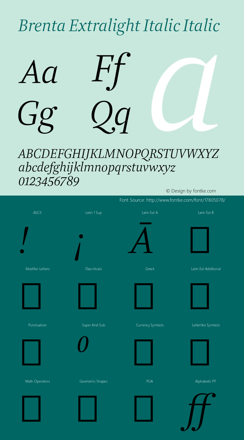 Brenta Extralight Italic Italic Version 1.001 Font Sample