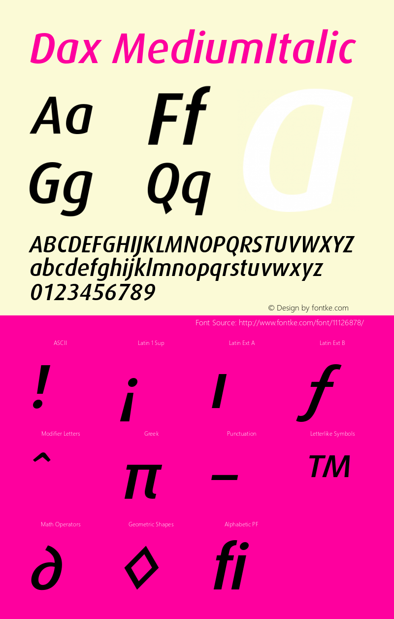 Dax MediumItalic Version 001.000 Font Sample