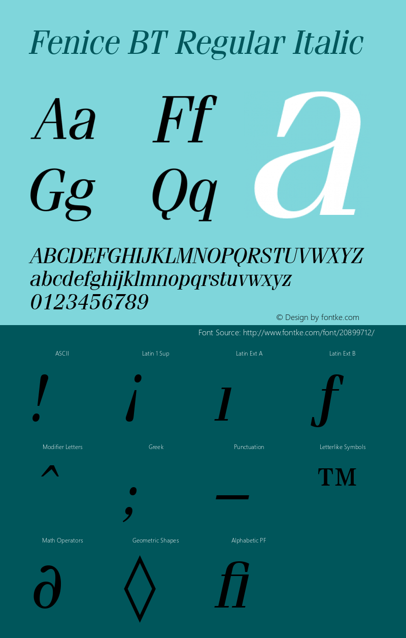 Fenice Regular Italic BT spoyal2tt v1.45 Font Sample