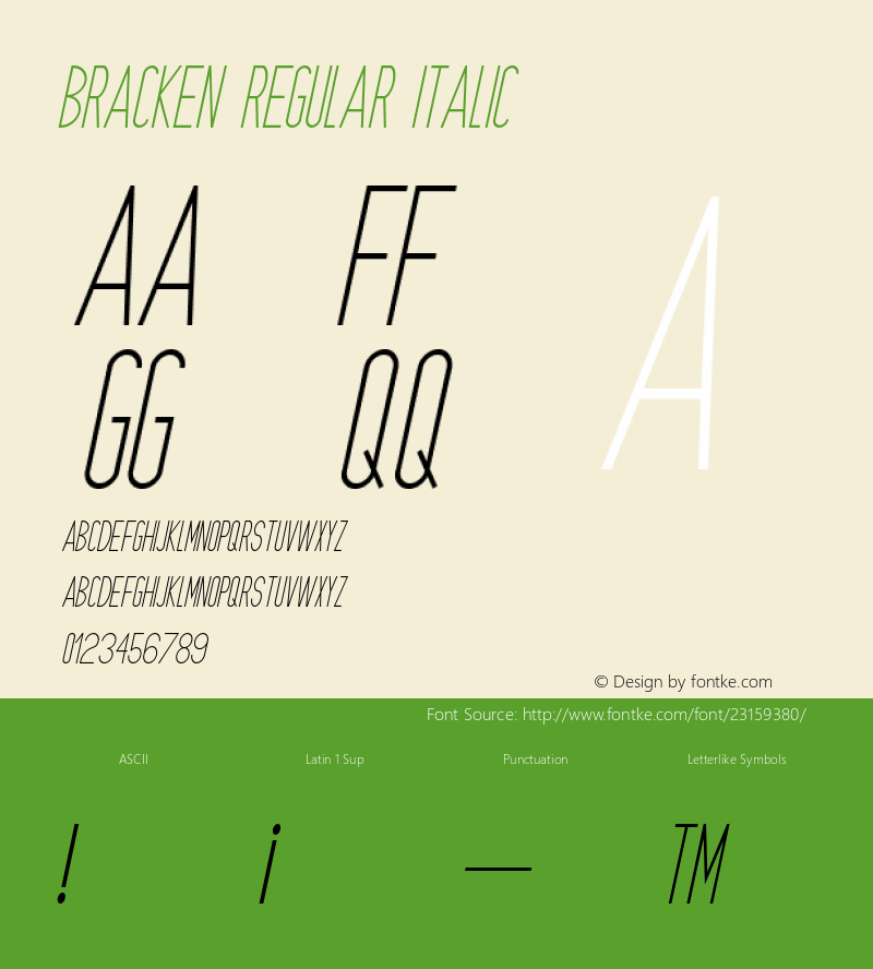 Bracken Regular Italic Version 1.000 Font Sample