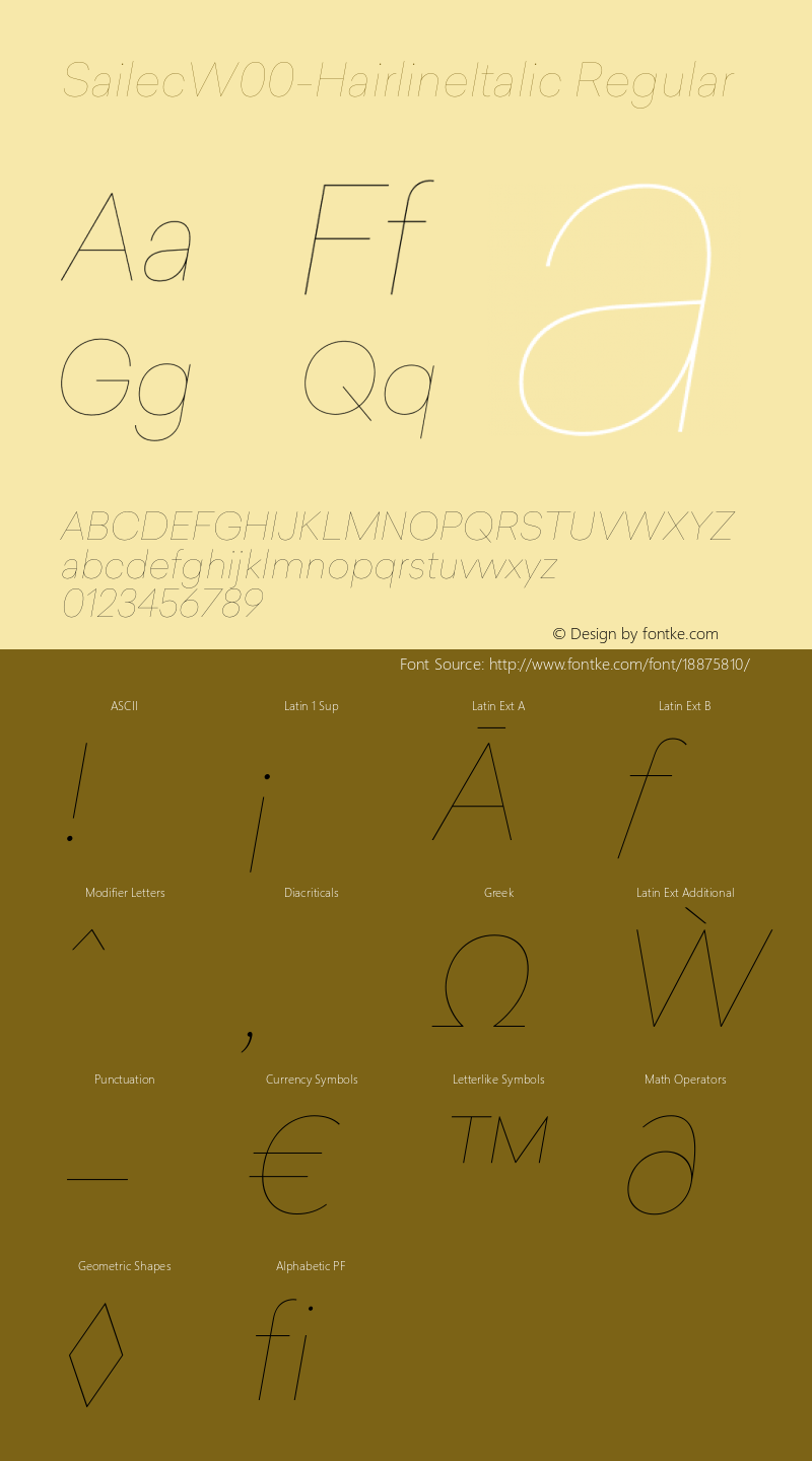 SailecW00-HairlineItalic Regular Version 1.00 Font Sample