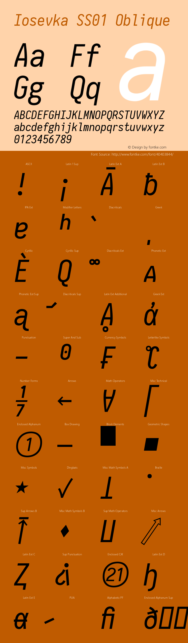 Iosevka SS01 Oblique 2.3.0; ttfautohint (v1.8.3) Font Sample