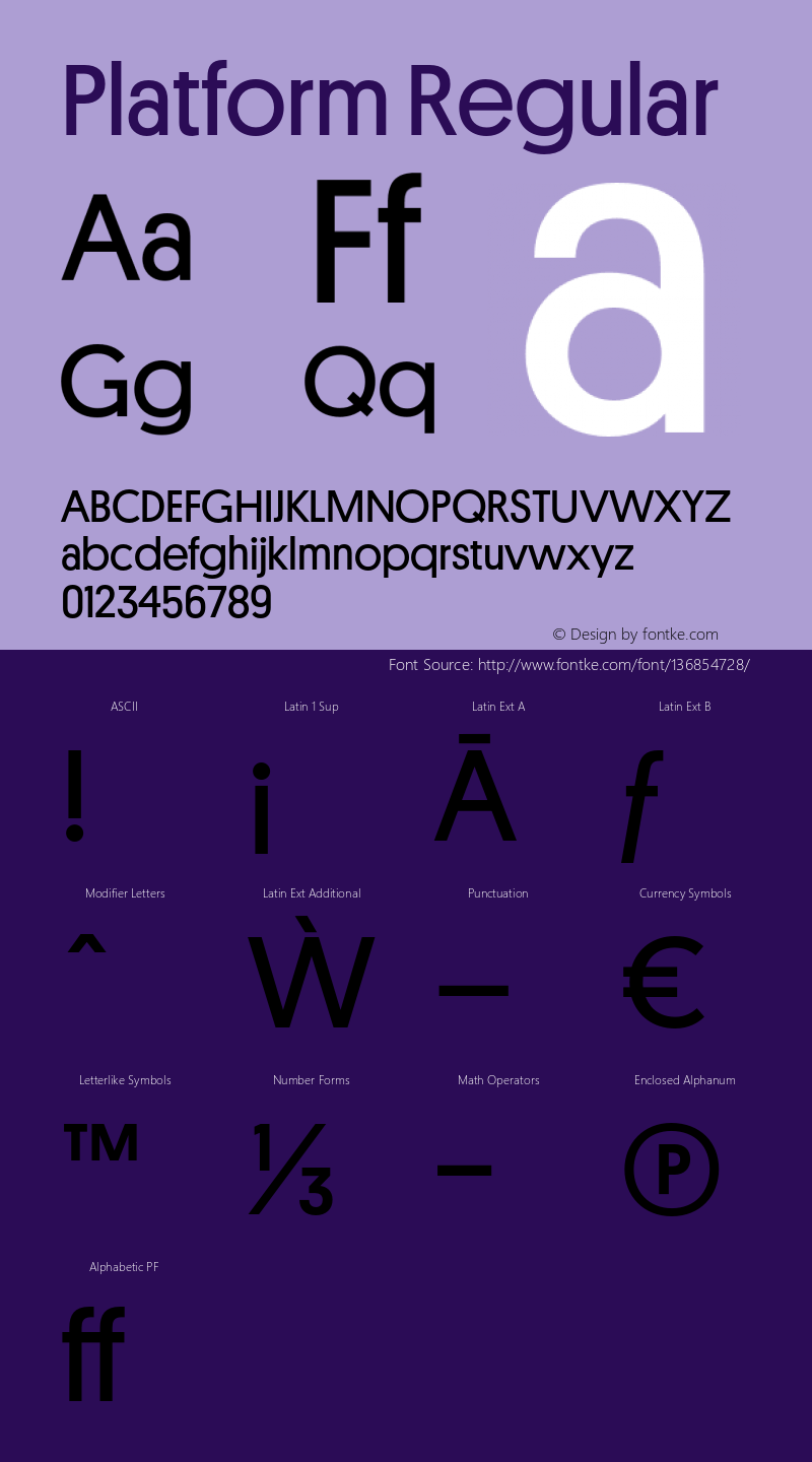 Platform-Regular Version 001.001 2010 Font Sample