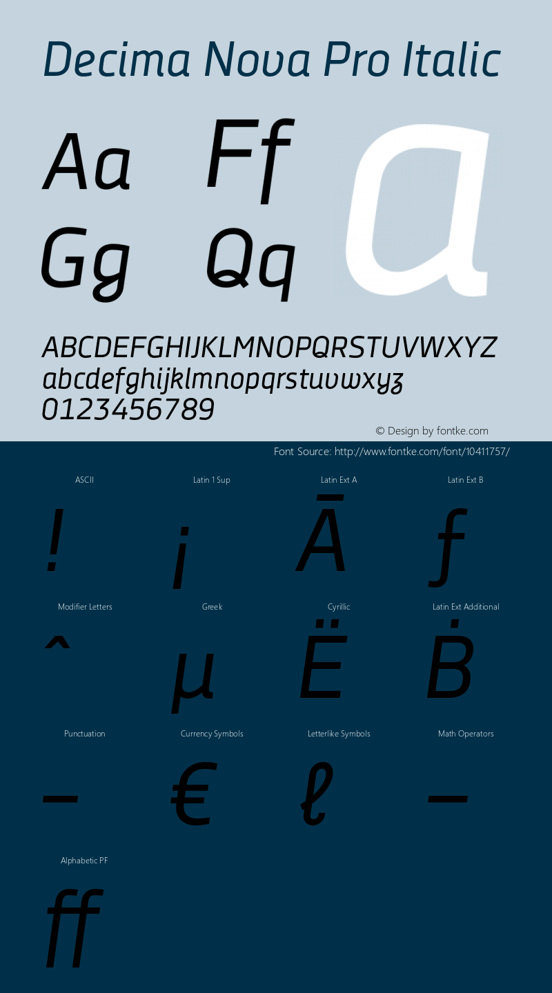 Decima Nova Pro Italic Version 1.000 Font Sample