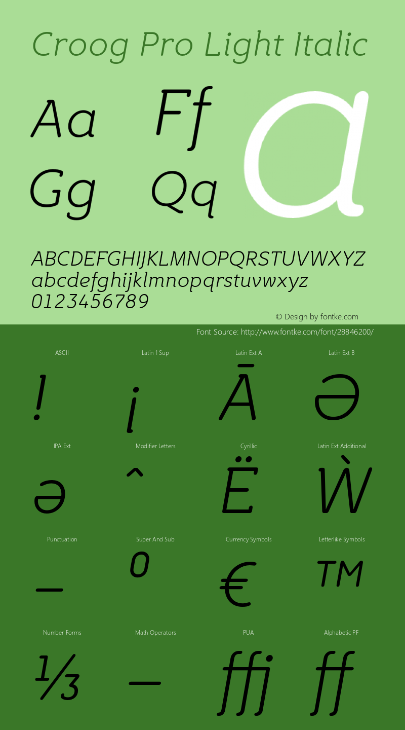 CroogPro-LightItalic Version 2.000 Font Sample