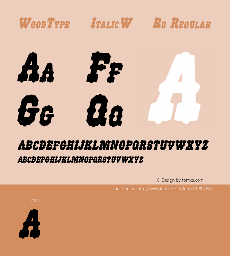 WoodType515ItalicW90-Rg Regular Version 1.00 Font Sample