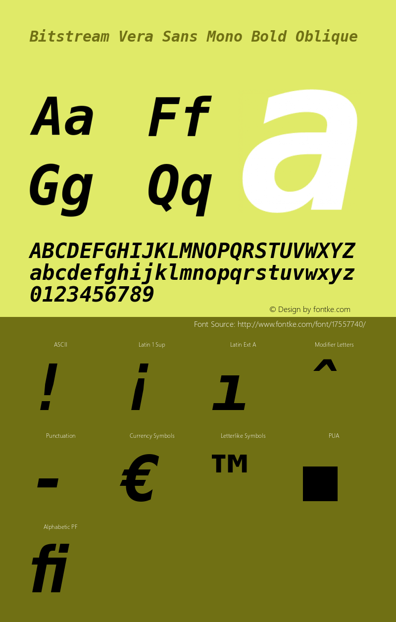 Bitstream Vera Sans Mono Bold Oblique Release 1.10 Font Sample