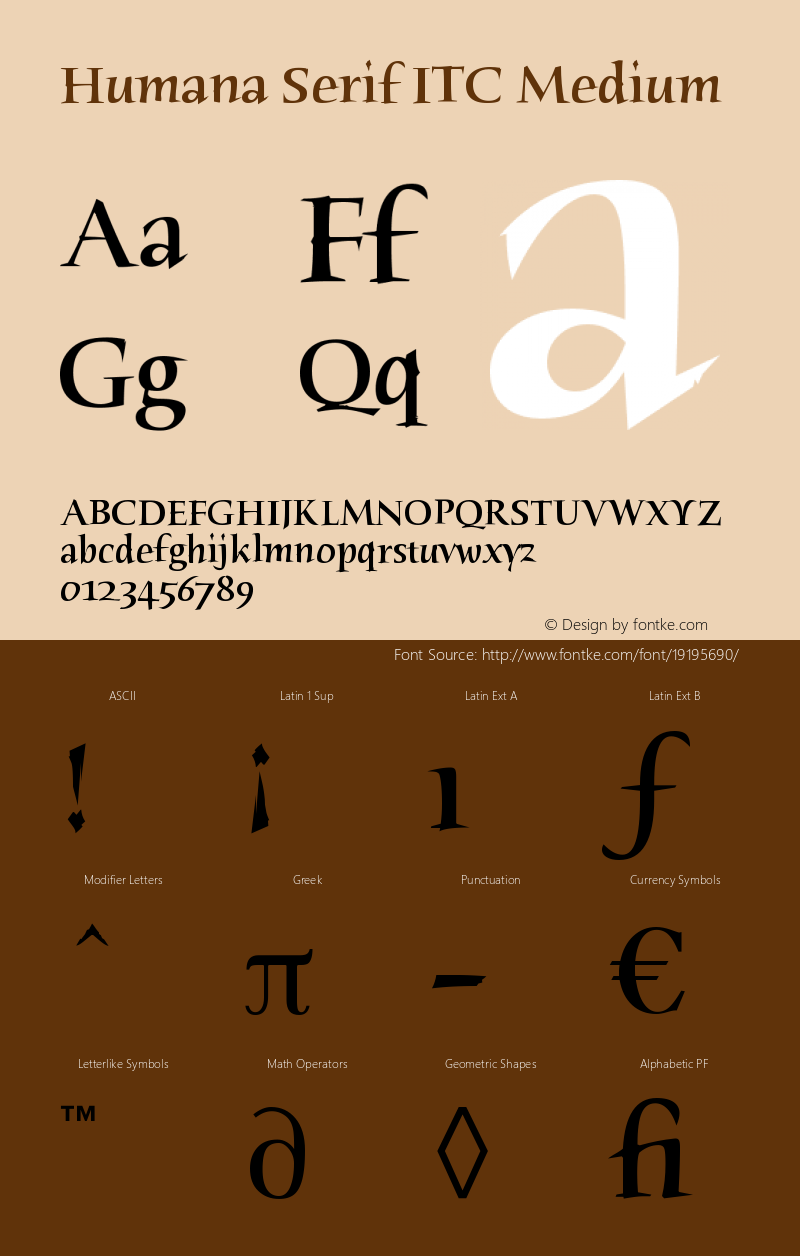 Humana Serif ITC Medium Version 005.000 Font Sample