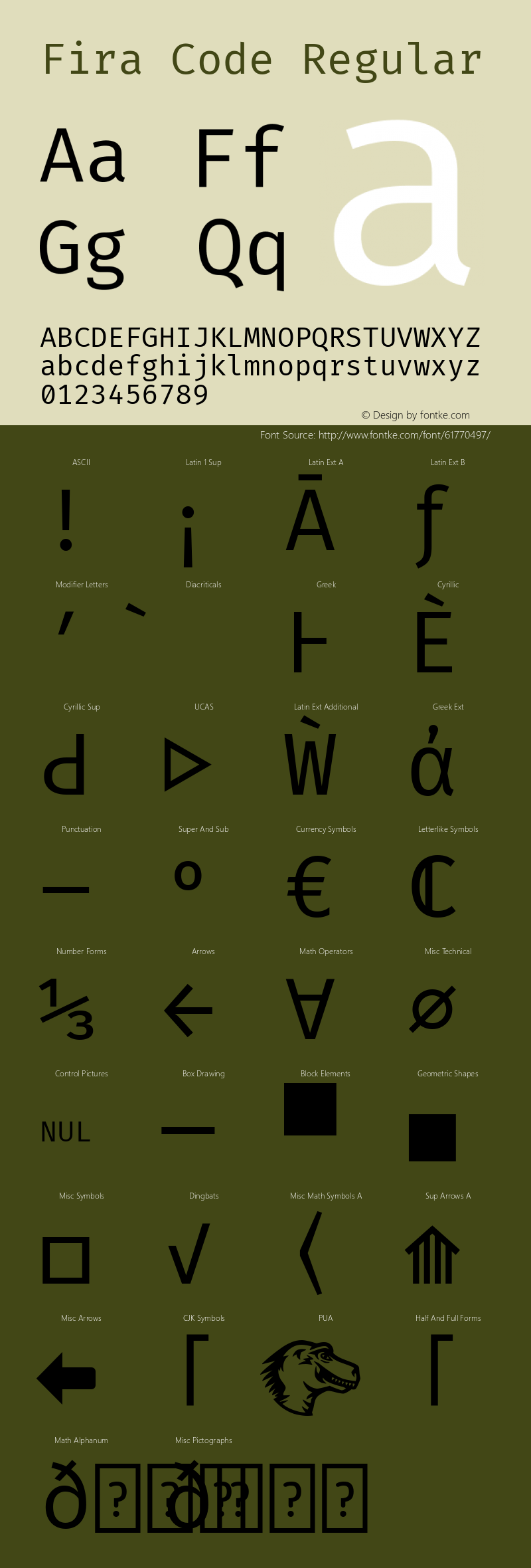 Fira Code Regular Version 3.001 Font Sample