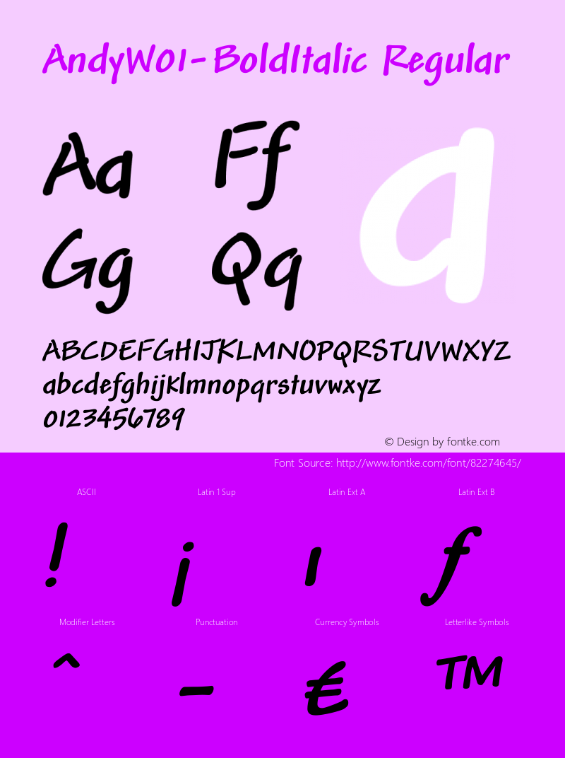 Andy W01 Bold Italic Version 1.02 Font Sample