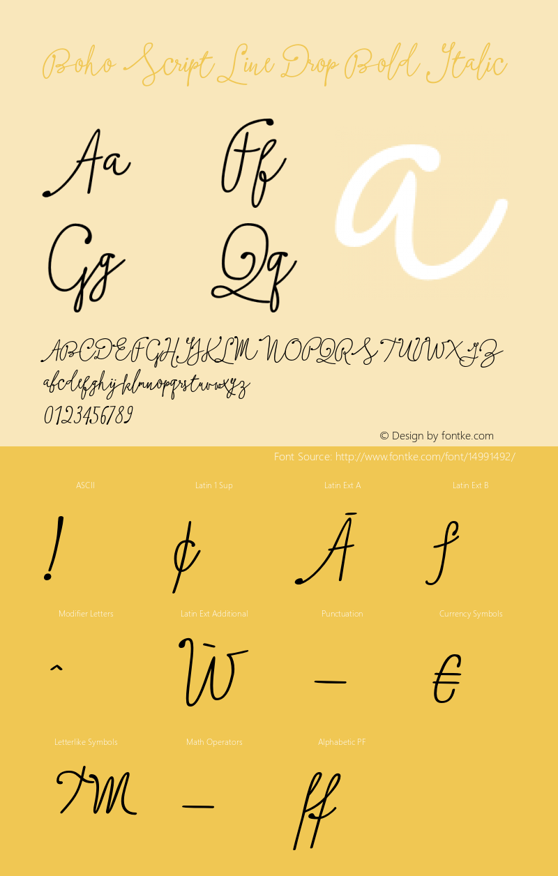 Boho Script Line Drop Bold Italic Version 1.000 Font Sample