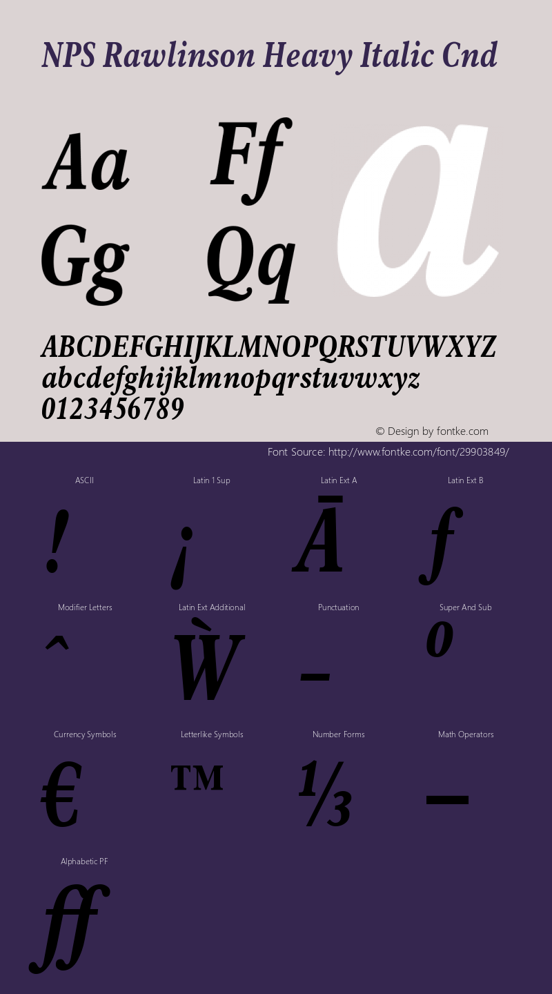 NPSRawlinson-HeavyItalicCnd Version 001.002 Font Sample