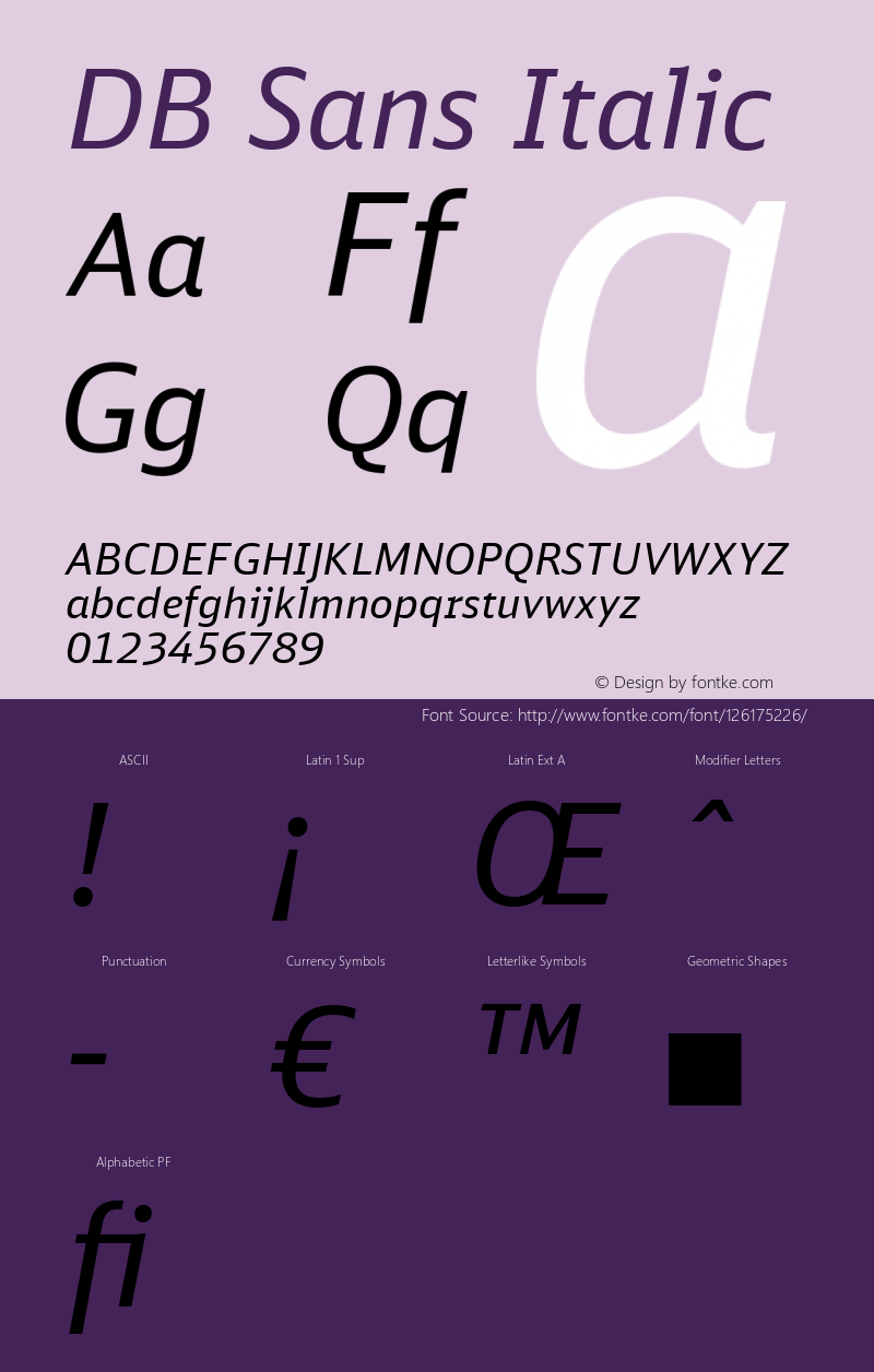 DB Sans Italic Version 1.000;PS 2.00;hotconv 1.0.38 Font Sample