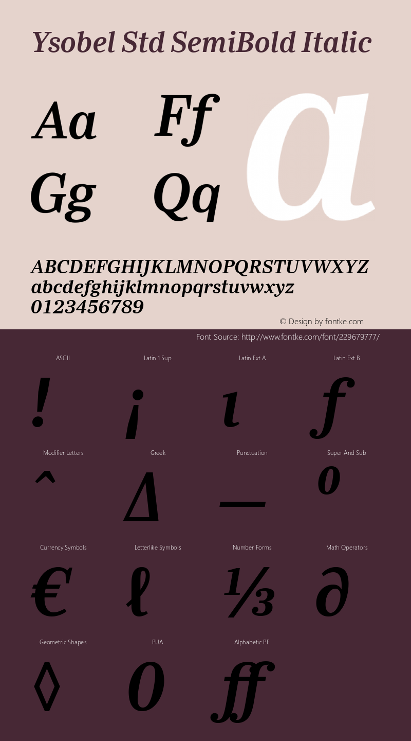 Ysobel Std SemiBold Italic Version 1.000图片样张