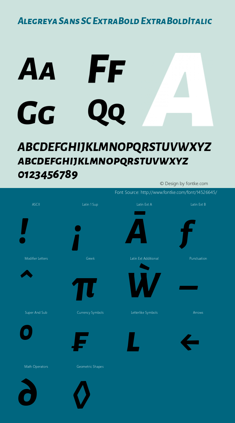 Alegreya Sans SC ExtraBold ExtraBoldItalic Version 1.000;PS 001.000;hot Font Sample