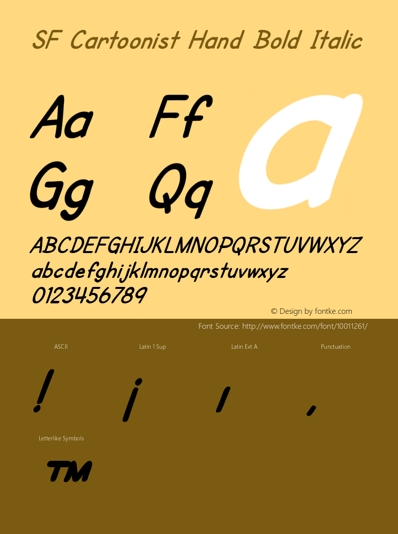 SF Cartoonist Hand Bold Italic ver 1.0; 2000. Freeware for non-commercial use. Font Sample