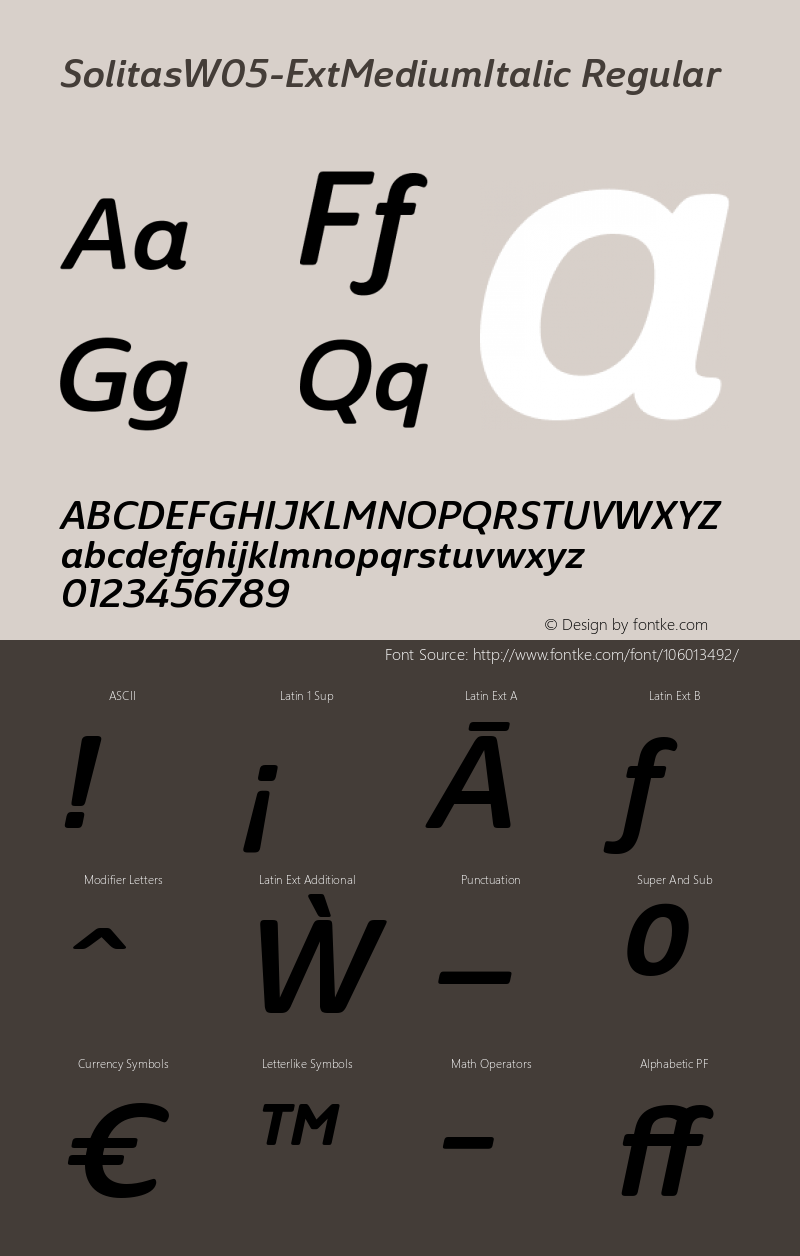 Solitas W05 Ext Medium Italic Version 1.00 Font Sample