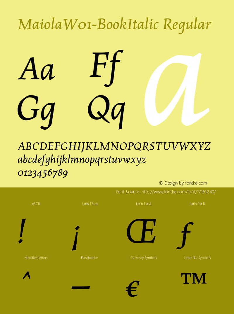 MaiolaW01-BookItalic Regular Version 1.00 Font Sample