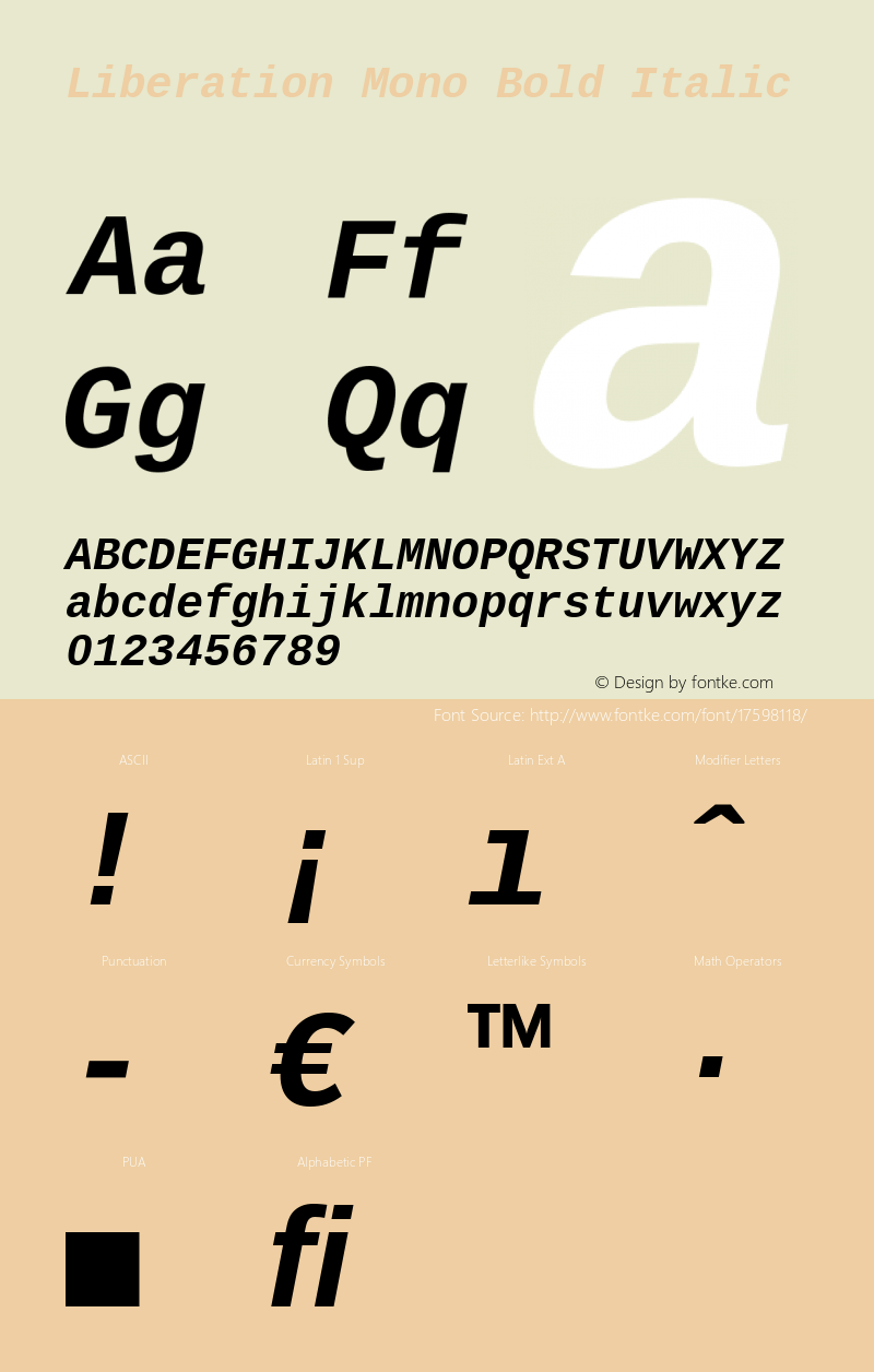 Liberation Mono Bold Italic Version 1.00 Font Sample