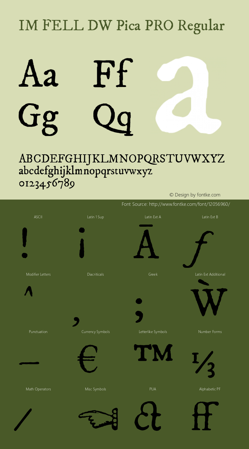 IM FELL DW Pica PRO Regular 3.00 Font Sample