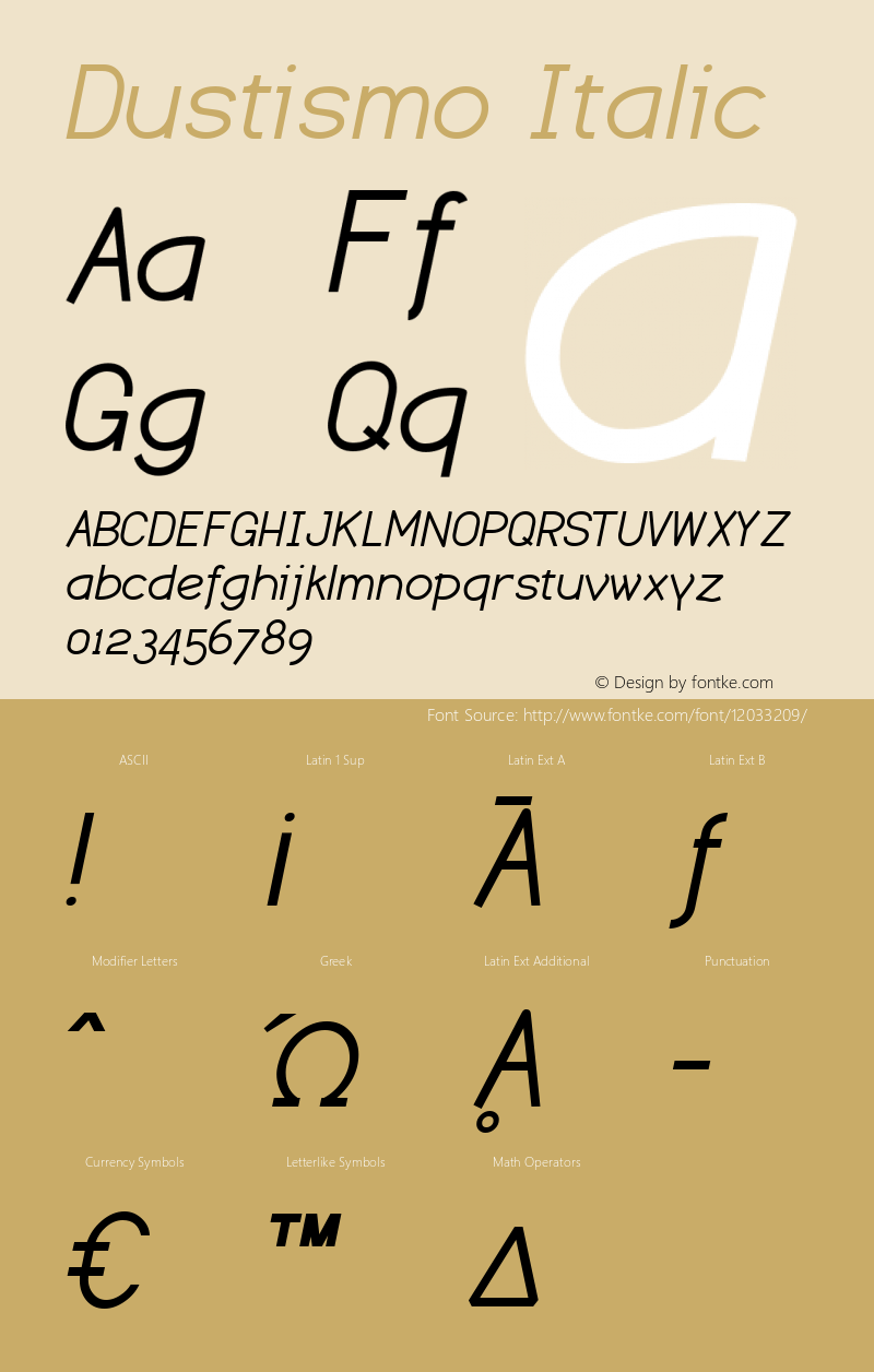 Dustismo Italic Version 1.06 2003 Font Sample