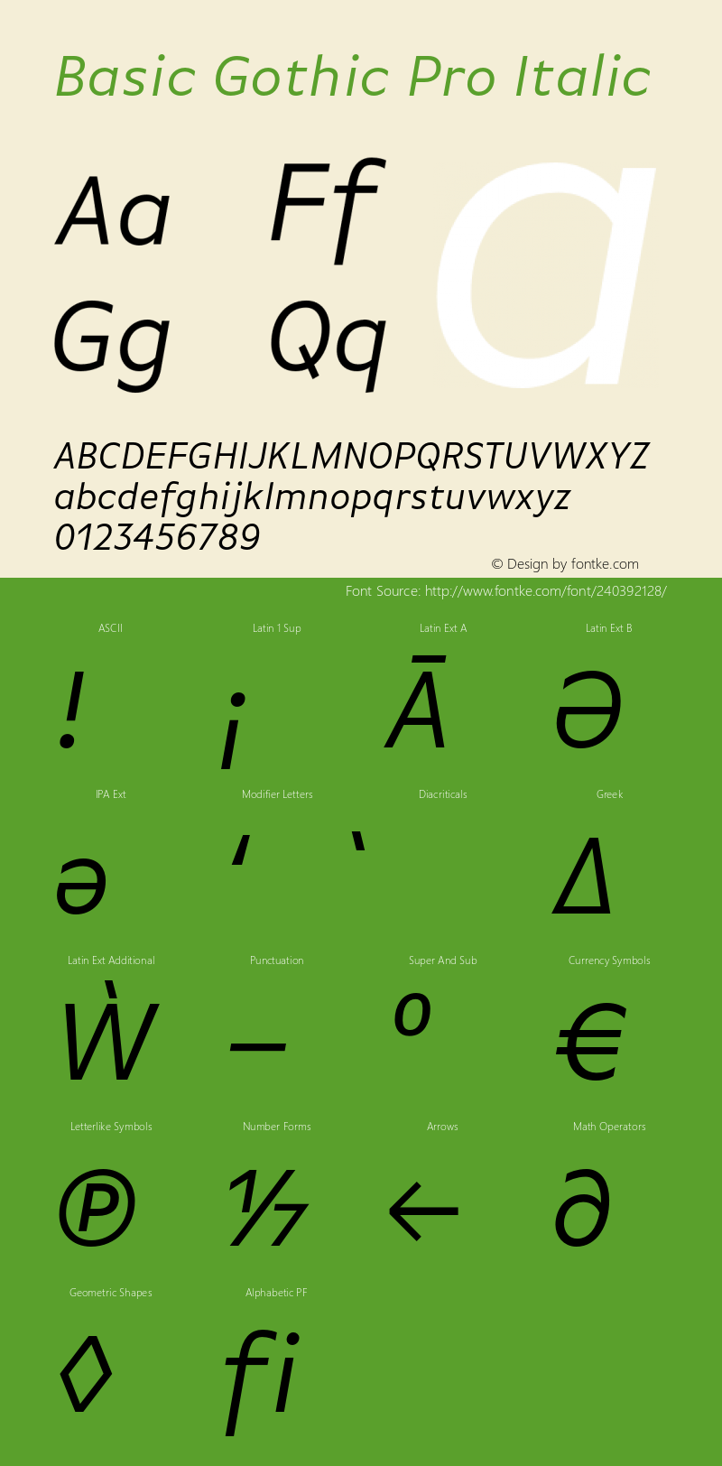 BasicGothicPro-Italic Version 7.504; 2010; Build 1002图片样张