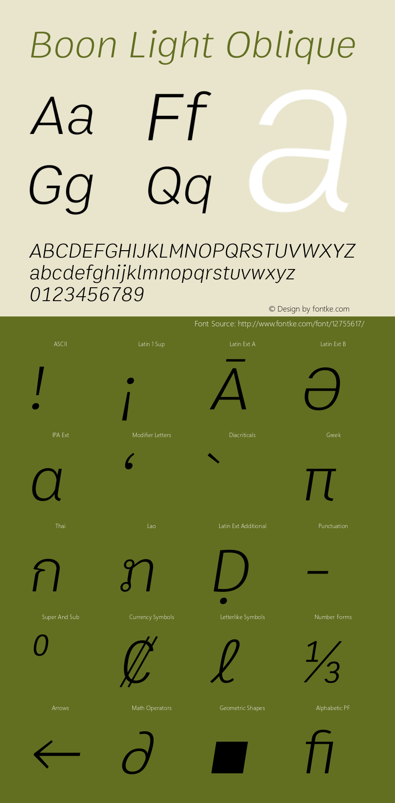 Boon Light Oblique Version 1.1 Font Sample