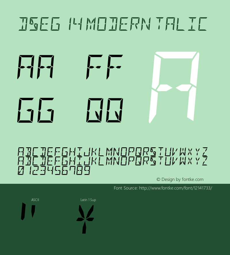 DSEG14 Modern talic Version 0.1 Font Sample