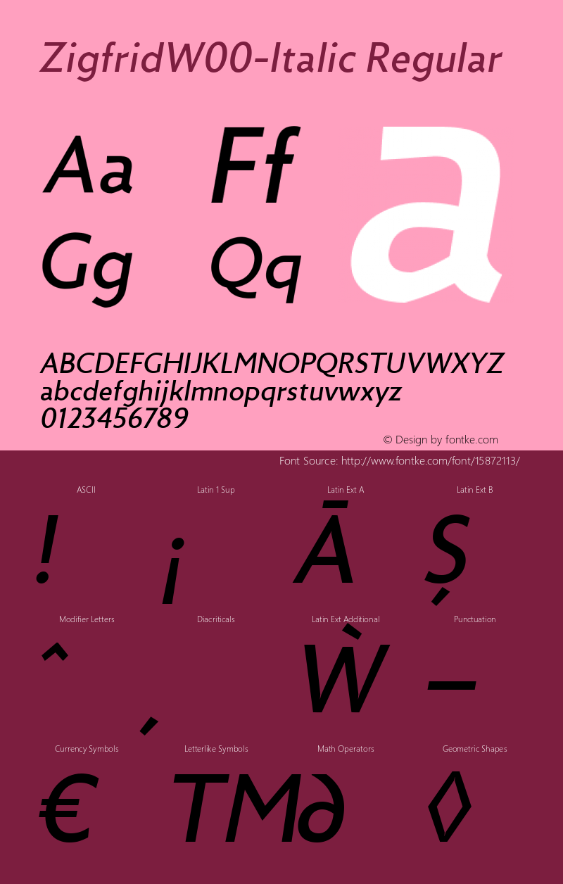 ZigfridW00-Italic Regular Version 1.00 Font Sample