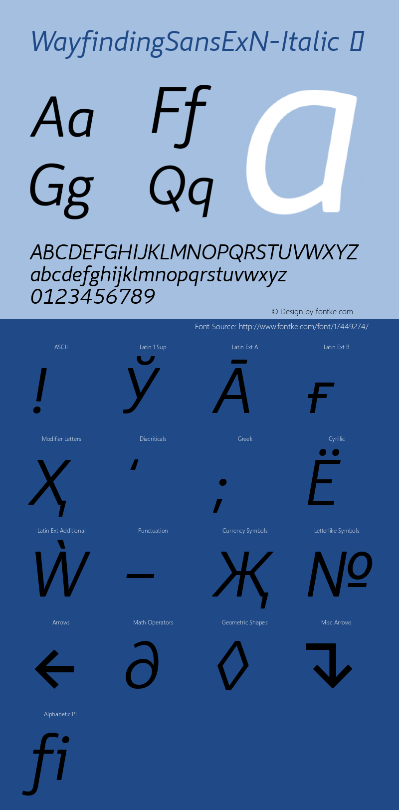 WayfindingSansExN-Italic ☞ Version 1.100;PS 001.100;hotconv 1.0.56;makeotf.lib2.0.21325;com.myfonts.fdi.wayfinding-sans-pro.wayfinding-sans-ex-n-italic.wfkit2.3Rr4 Font Sample