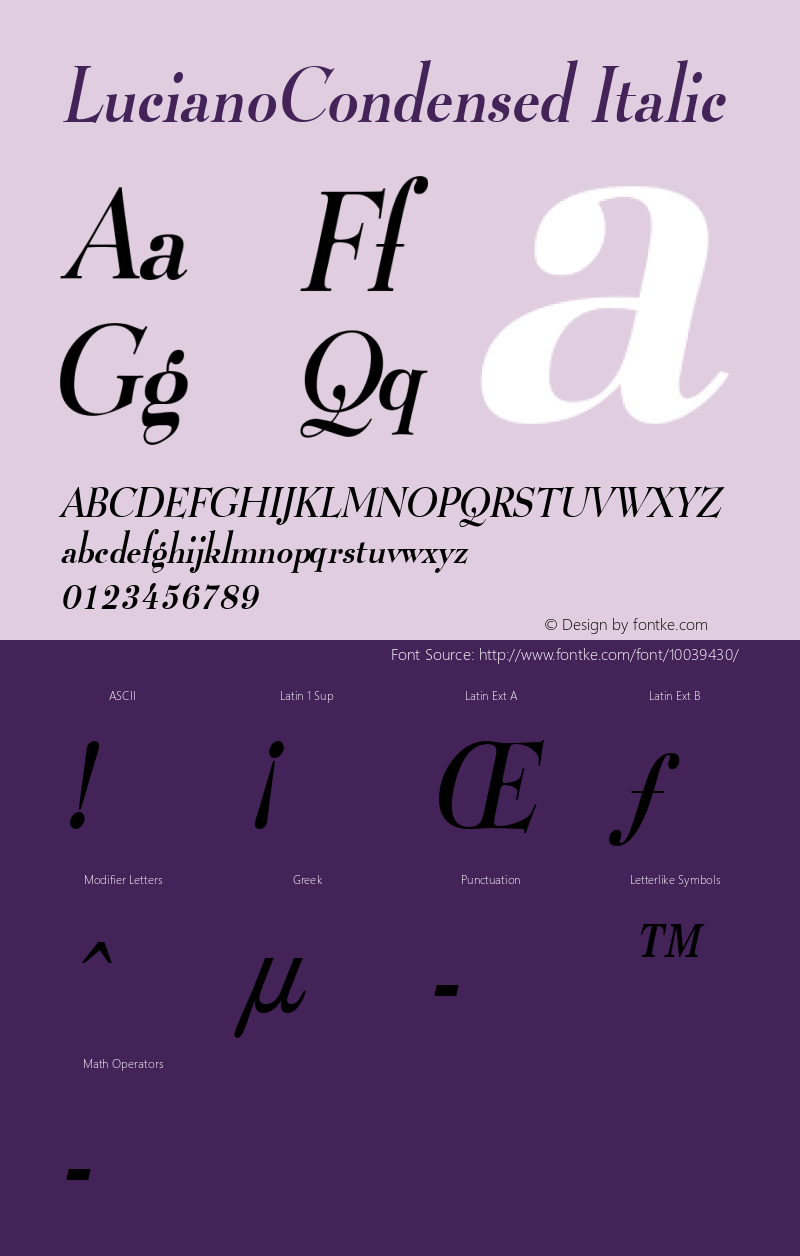 LucianoCondensed Italic Macromedia Fontographer 4.1 6/28/96 Font Sample