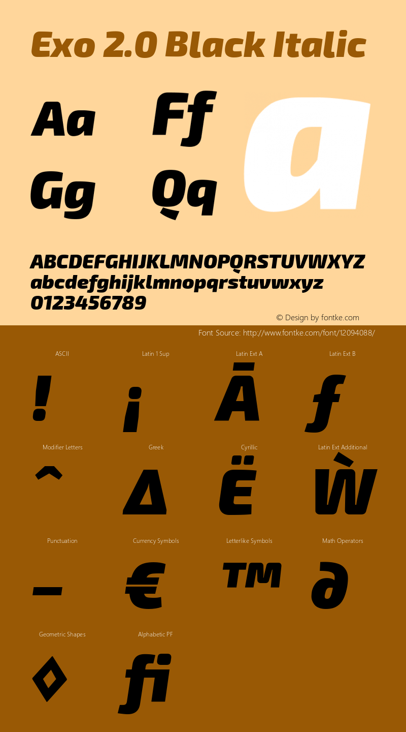 Exo 2.0 Black Italic Version 1.001;PS 001.001;hotconv 1.0.70;makeotf.lib2.5.58329 Font Sample