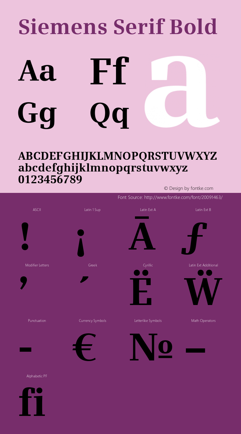 Siemens Serif Bold Version 5.00 Font Sample