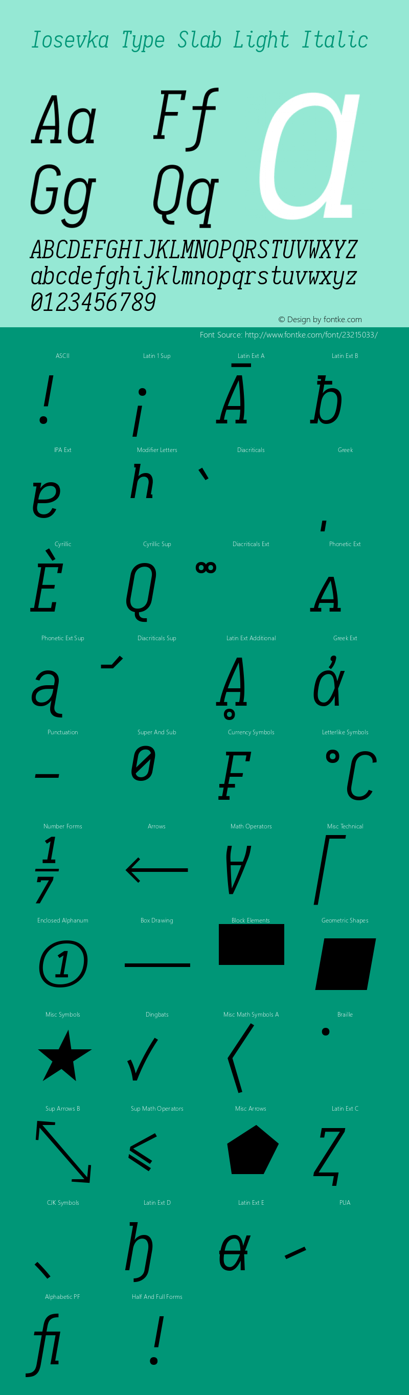 Iosevka Type Slab Light Italic 1.13.2; ttfautohint (v1.6) Font Sample