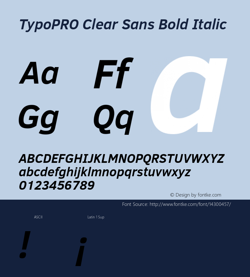 TypoPRO Clear Sans Bold Italic Version 1.00 Font Sample