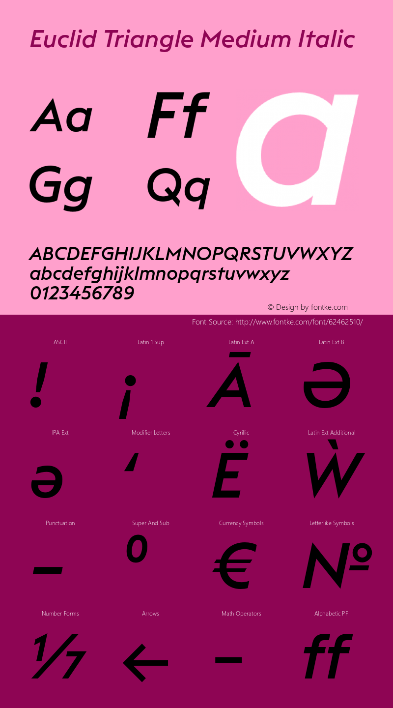 EuclidTriangle-MediumItalic Version 3.001 Font Sample