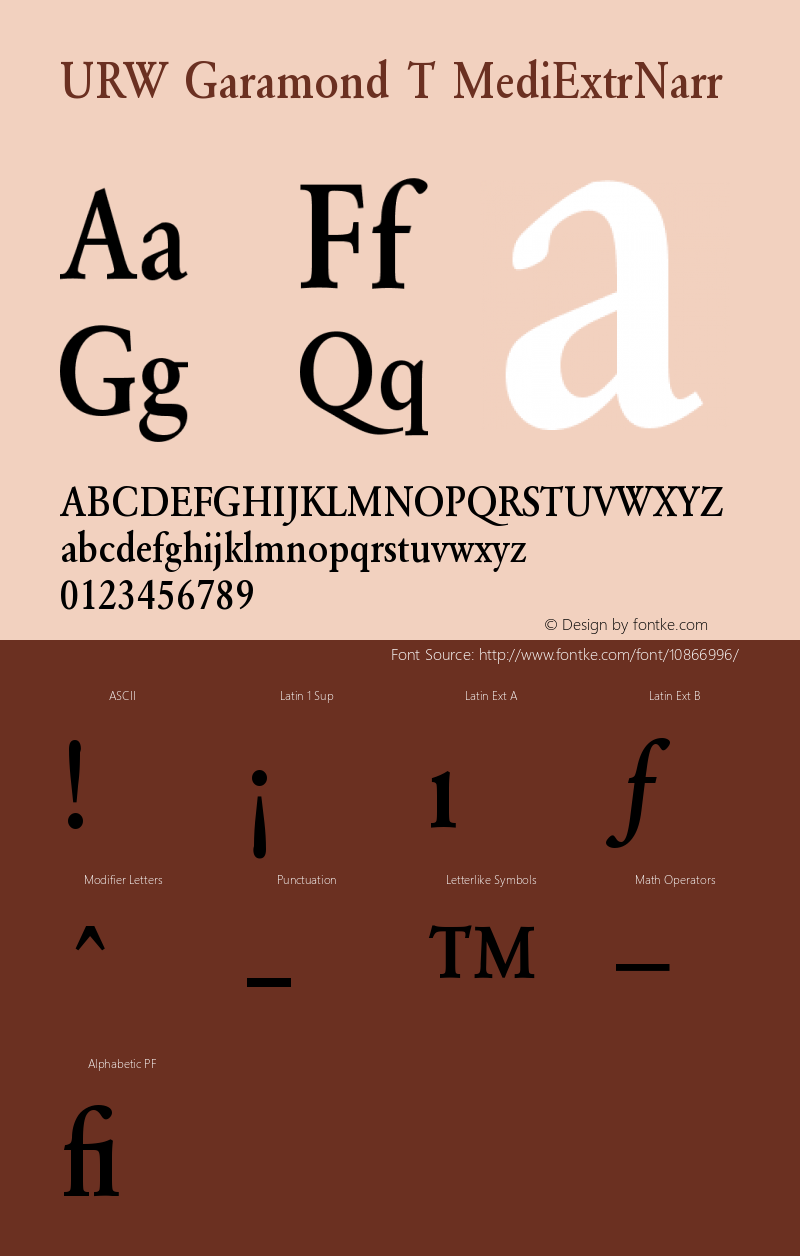 URW Garamond T MediExtrNarr Version 001.005 Font Sample