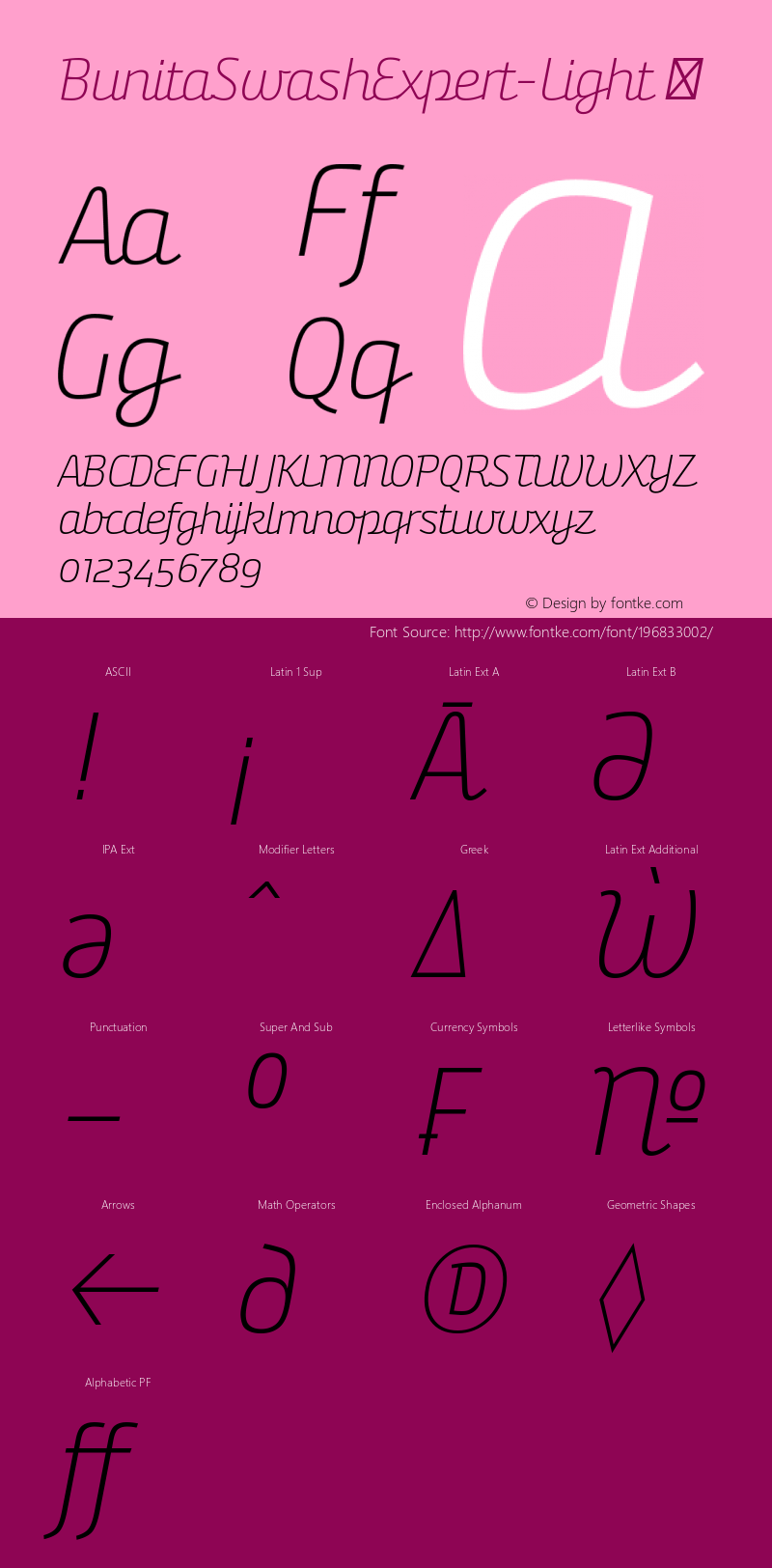 ☞BunitaSwashExpert-Light Version 1.141;com.myfonts.easy.buntype.bunita-swash.exp-light.wfkit2.version.4txx图片样张