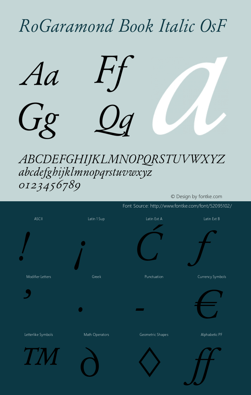 RoGaramond Book Italic OsF Version 1.000 Font Sample