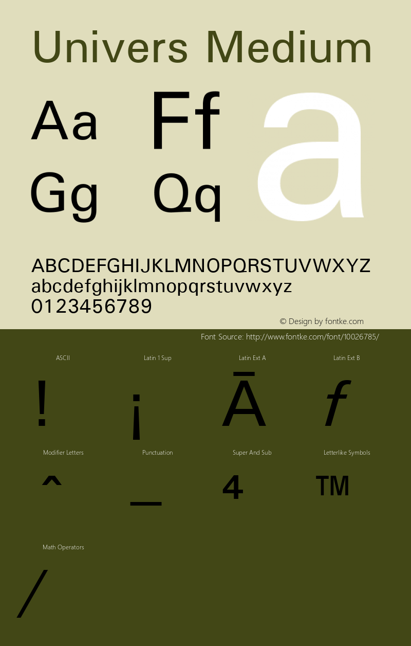 Univers Medium Version 1.3 (Hewlett-Packard) Font Sample