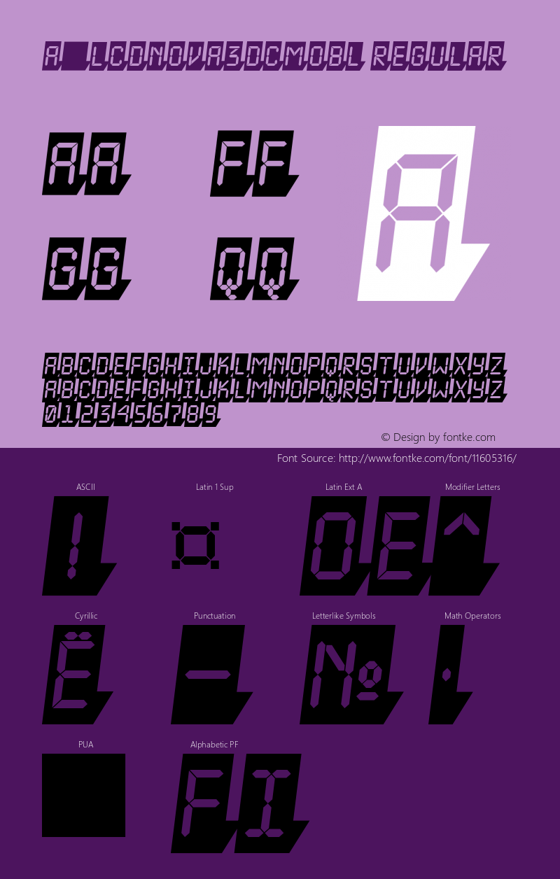 a_LCDNova3DCmObl Regular 01.02 Font Sample