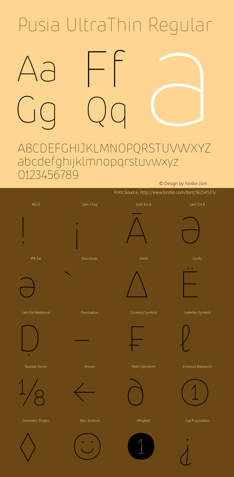 Pusia UltraThin Regular Version 1.000;PS 001.000;hotconv 1.0.88;makeotf.lib2.5.64775 Font Sample