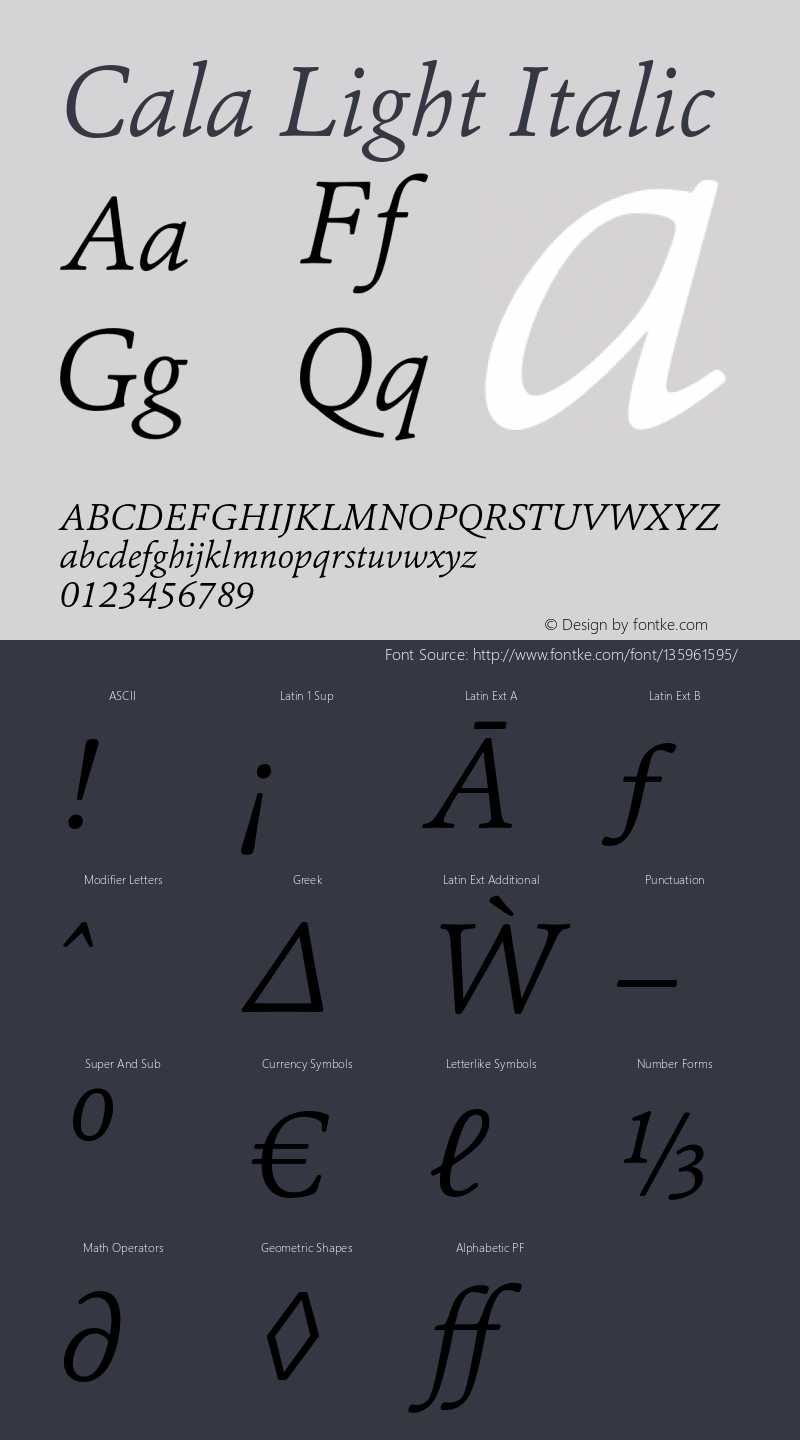 Cala-LightItalic Version 1.001 Font Sample