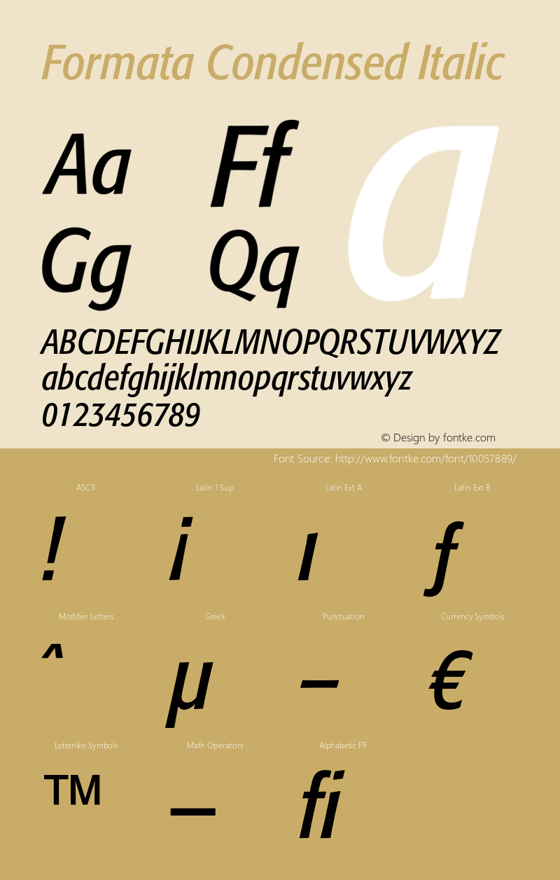 Formata Condensed Italic OTF 1.0;PS 001.001;Core 1.0.22 Font Sample