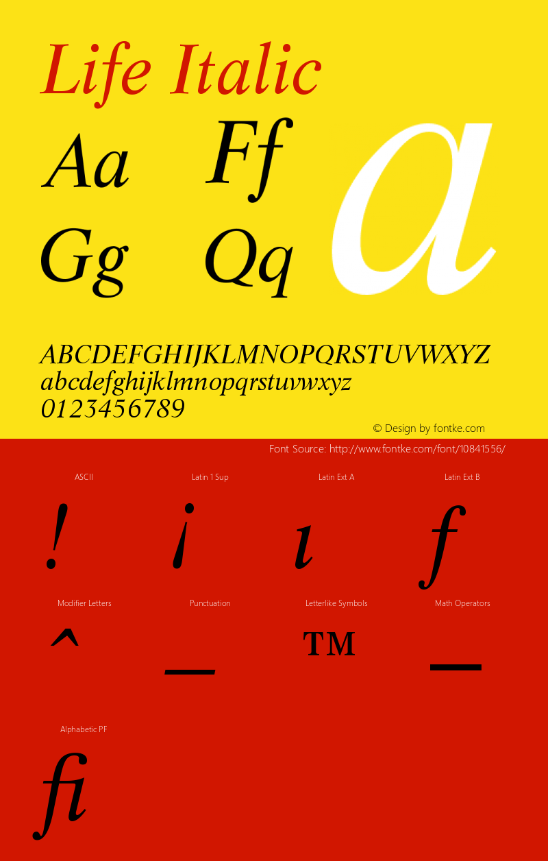 Life Italic Version 003.001 Font Sample