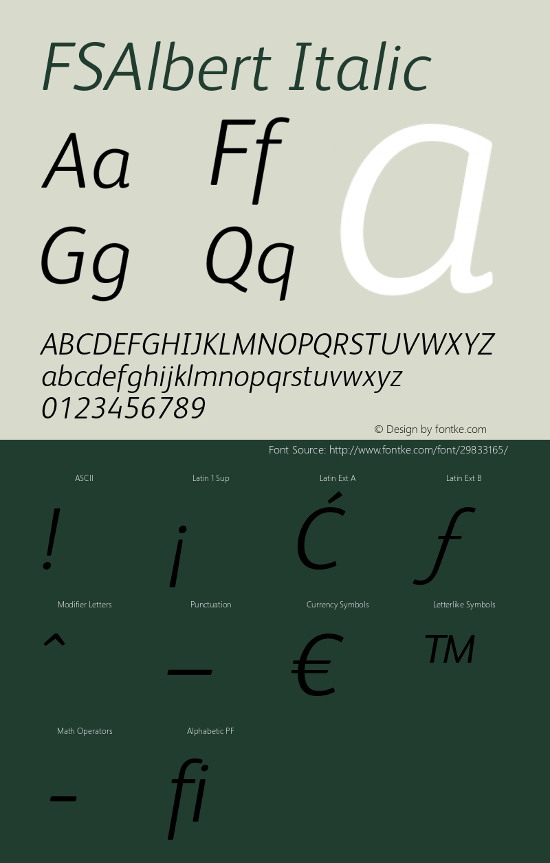 FSAlbert Italic Version 1.000;PS 001.000;hotconv 1.0.38 Font Sample