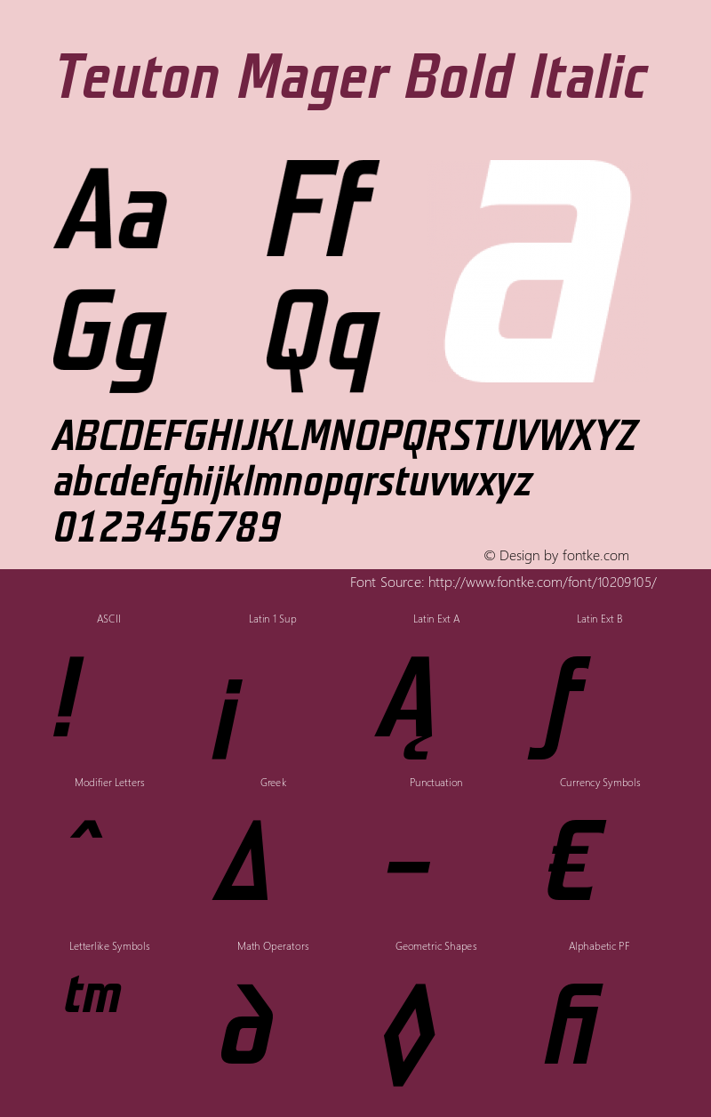 Teuton Mager Bold Italic 001.000 Font Sample